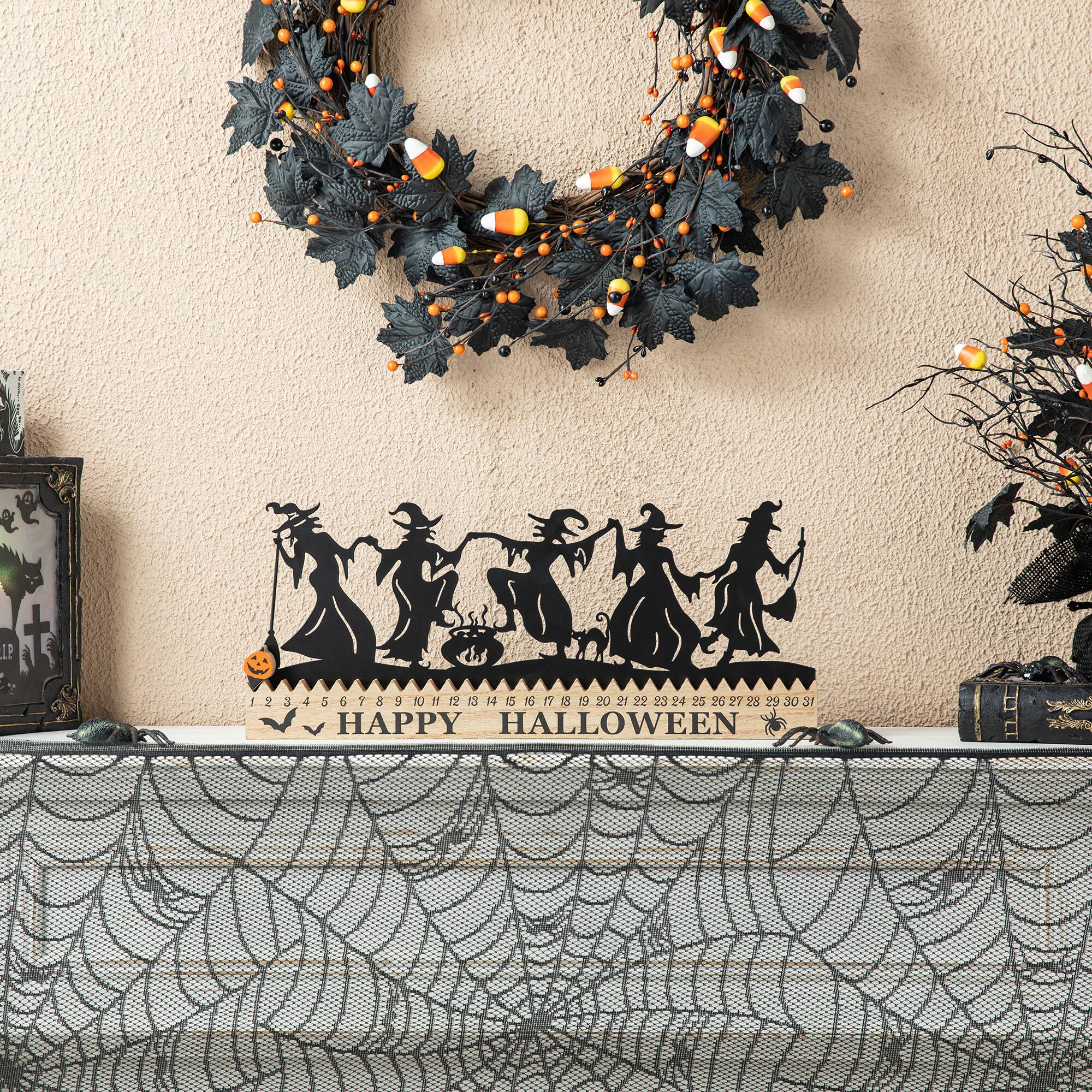 Glitzhome® 18" Halloween Dancing Witch Silhouette Countdown Table Sign